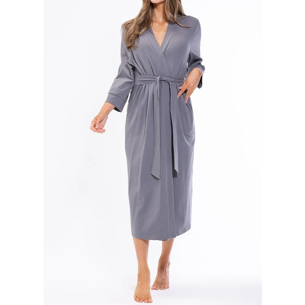 Woman's Cotton Knit Kimono Robe | Material: 95% Cotton %5 Polyester | Color: Gray | Available Sizes: S, M, L, XL, XXL by SUMMA