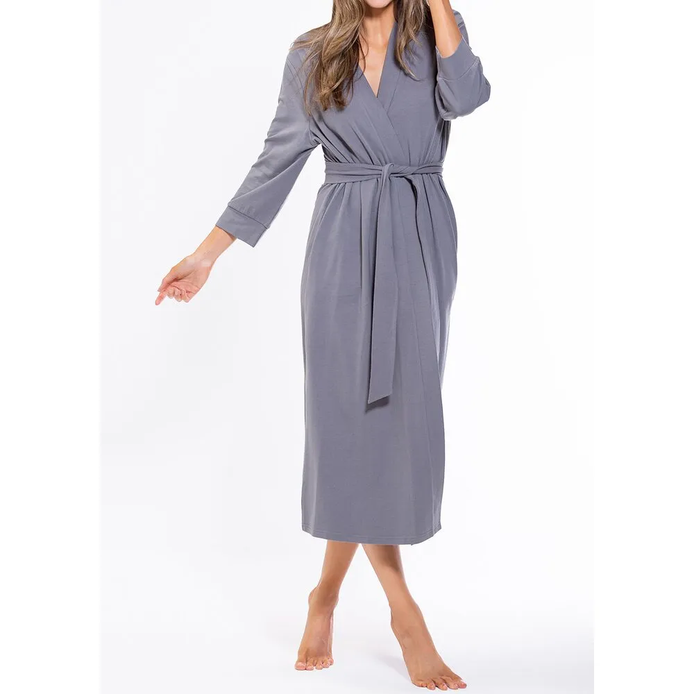 Woman's Cotton Knit Kimono Robe | Material: 95% Cotton %5 Polyester | Color: Gray | Available Sizes: S, M, L, XL, XXL by SUMMA