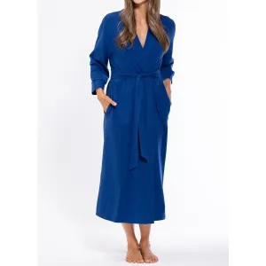 Woman's Cotton Knit Kimono Robe | Material: 95% Cotton %5 Polyester | Color: Navy Blue | Available Sizes: S, M, L, XL, XXL by SUMMA