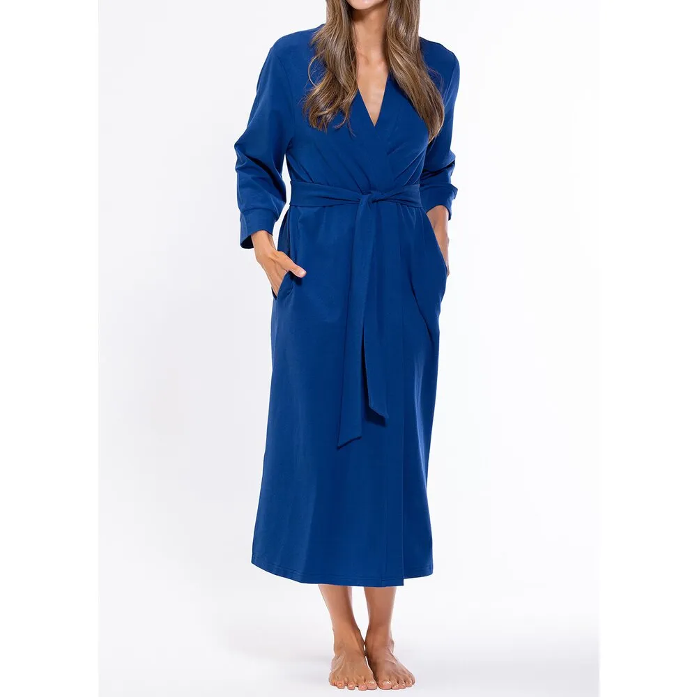 Woman's Cotton Knit Kimono Robe | Material: 95% Cotton %5 Polyester | Color: Navy Blue | Available Sizes: S, M, L, XL, XXL by SUMMA
