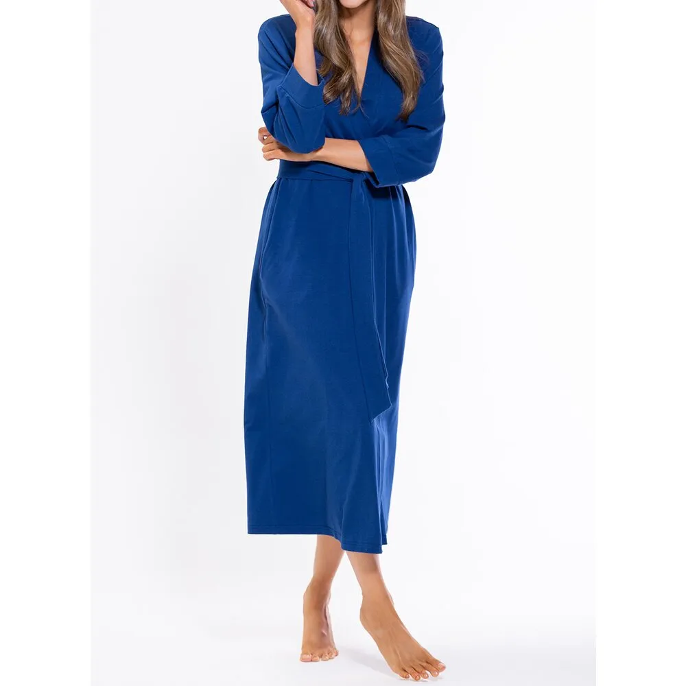 Woman's Cotton Knit Kimono Robe | Material: 95% Cotton %5 Polyester | Color: Navy Blue | Available Sizes: S, M, L, XL, XXL by SUMMA