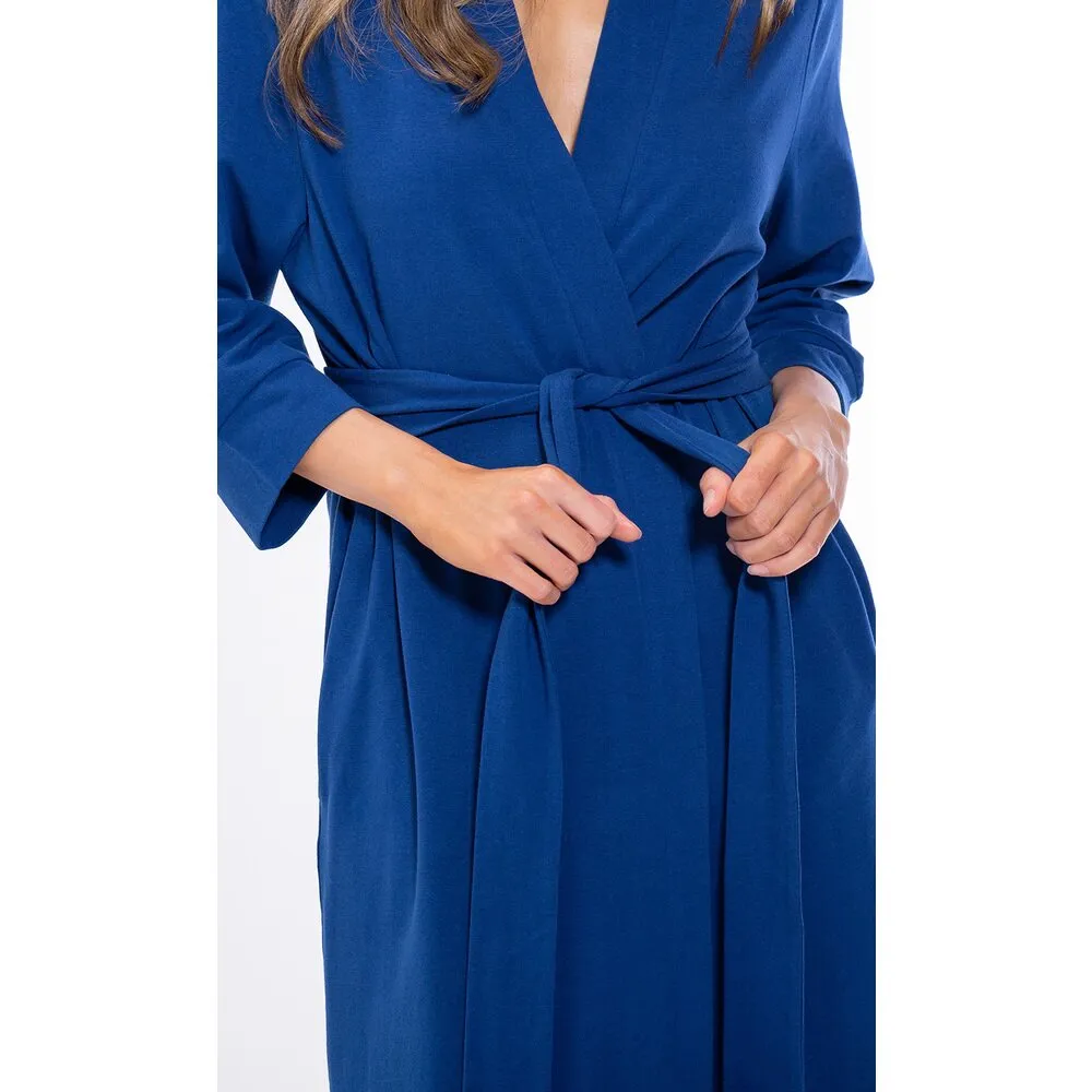 Woman's Cotton Knit Kimono Robe | Material: 95% Cotton %5 Polyester | Color: Navy Blue | Available Sizes: S, M, L, XL, XXL by SUMMA