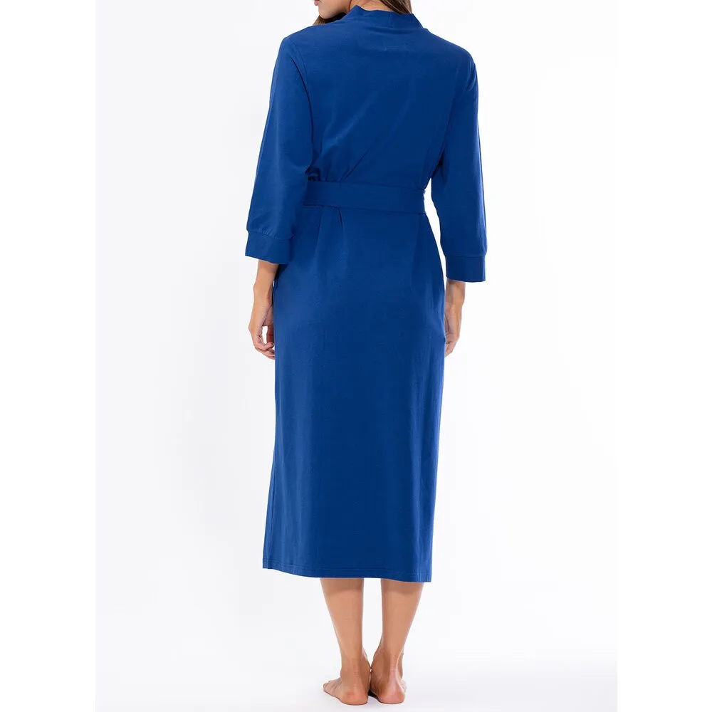 Woman's Cotton Knit Kimono Robe | Material: 95% Cotton %5 Polyester | Color: Navy Blue | Available Sizes: S, M, L, XL, XXL by SUMMA