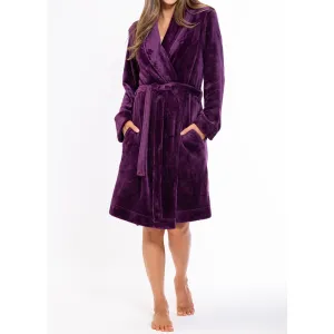 Woman's Super Soft Lightweight Plush Shawl Robe | Short Length | Material: 100% Polyester Warm Fleece | Color: Purple | Available Sizes: S, M, L, XL, XXL by SUMMA