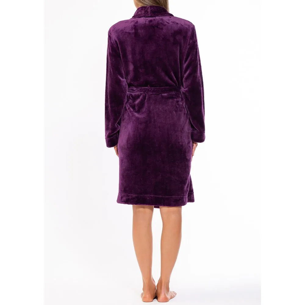 Woman's Super Soft Lightweight Plush Shawl Robe | Short Length | Material: 100% Polyester Warm Fleece | Color: Purple | Available Sizes: S, M, L, XL, XXL by SUMMA