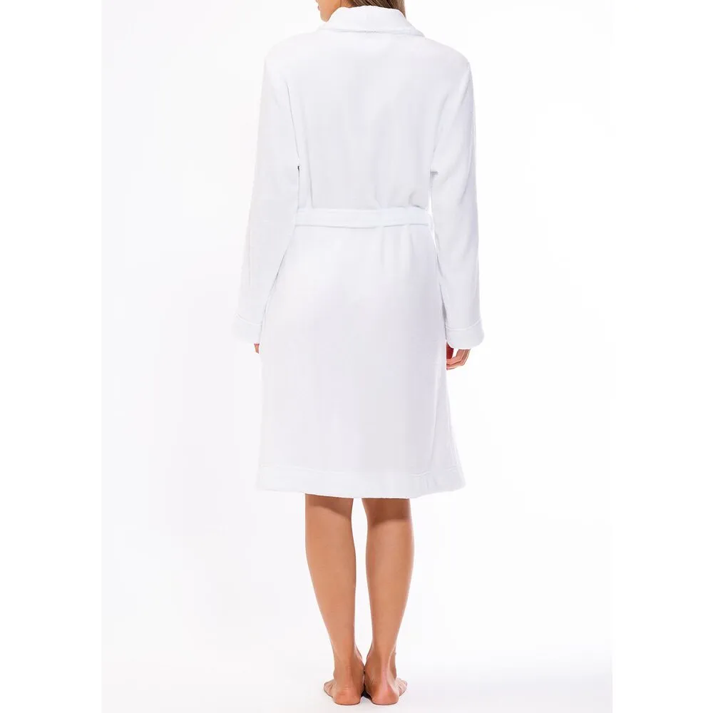 Woman's Super Soft Lightweight Plush Shawl Robe | Short Length | Material: 100% Polyester Warm Fleece | Color: White | Available Sizes: S, M, L, XL, XXL by SUMMA