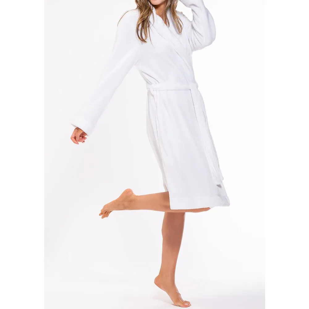Woman's Super Soft Lightweight Plush Shawl Robe | Short Length | Material: 100% Polyester Warm Fleece | Color: White | Available Sizes: S, M, L, XL, XXL by SUMMA