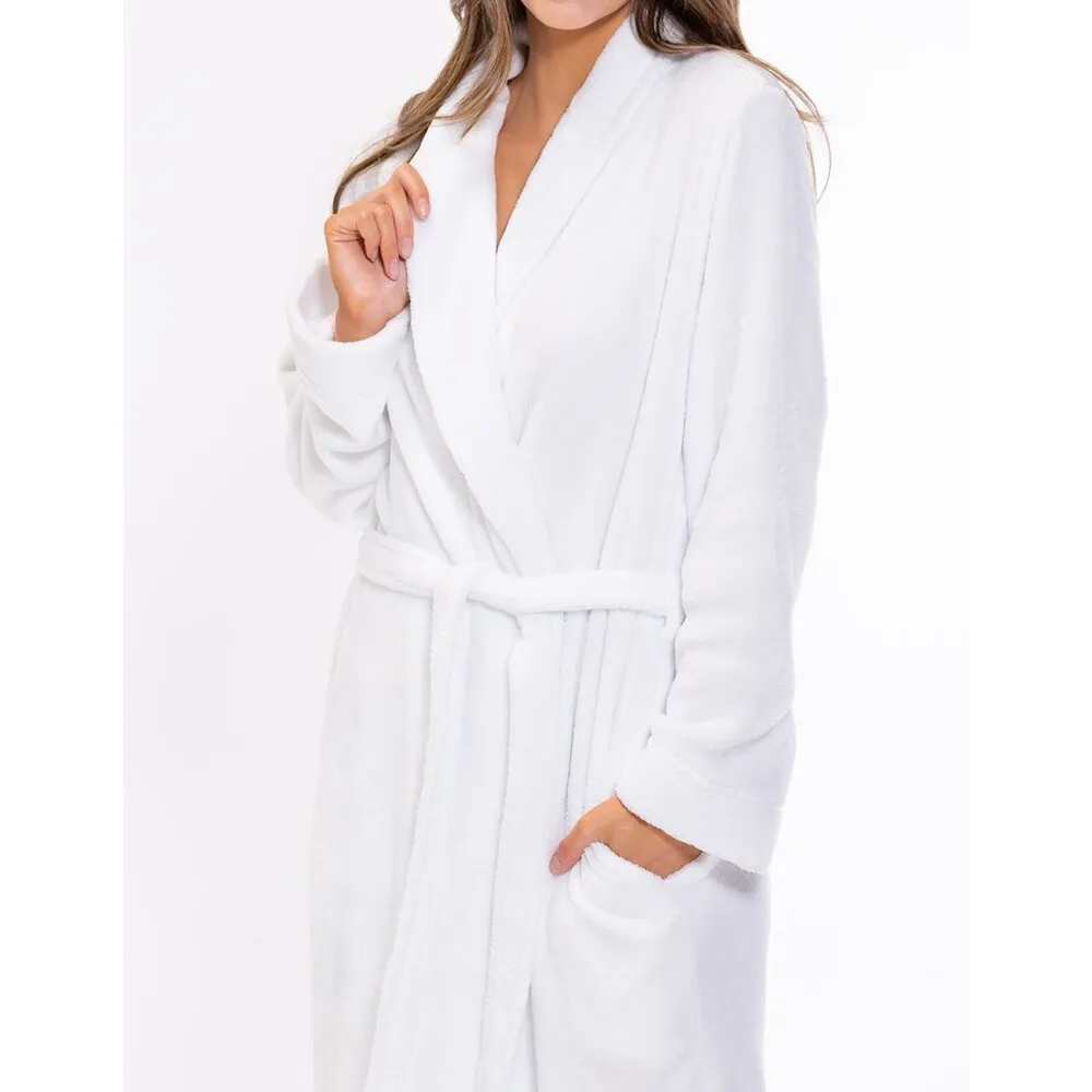 Woman's Super Soft Lightweight Plush Shawl Robe | Short Length | Material: 100% Polyester Warm Fleece | Color: White | Available Sizes: S, M, L, XL, XXL by SUMMA