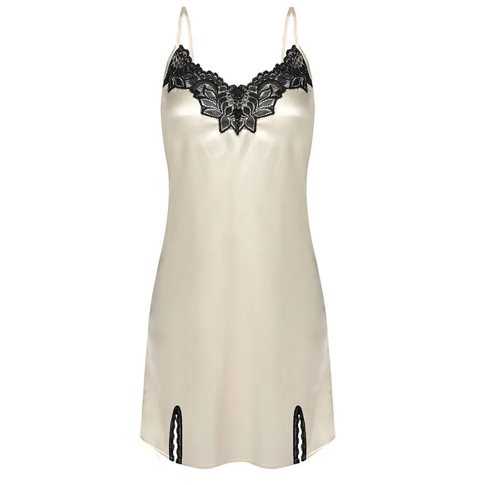 Women Nightgown Spaghetti strap Satin Lace Splicing Nightwear V-Neck Sleepwear Ladies Night Dress