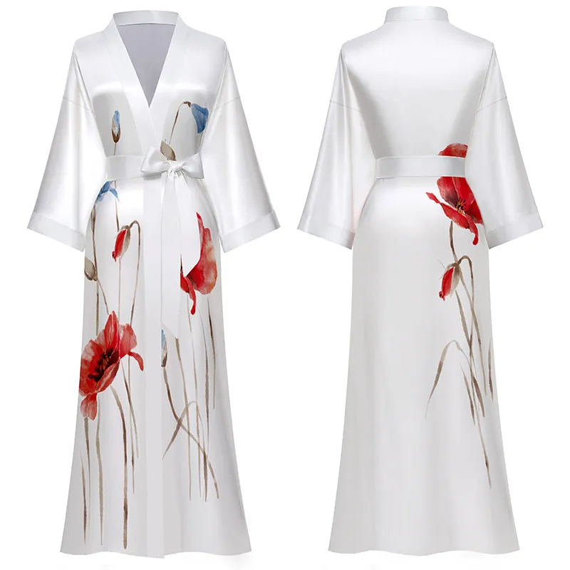 Women Printed Satin Silk Kimono Robe