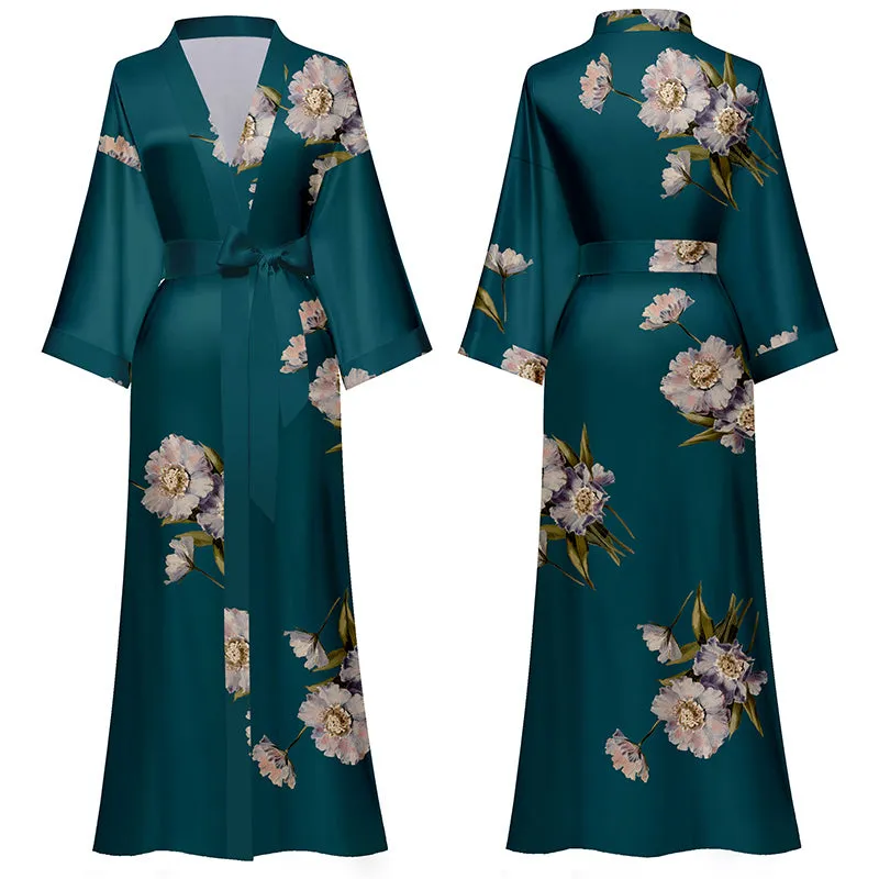 Women Printed Satin Silk Kimono Robe
