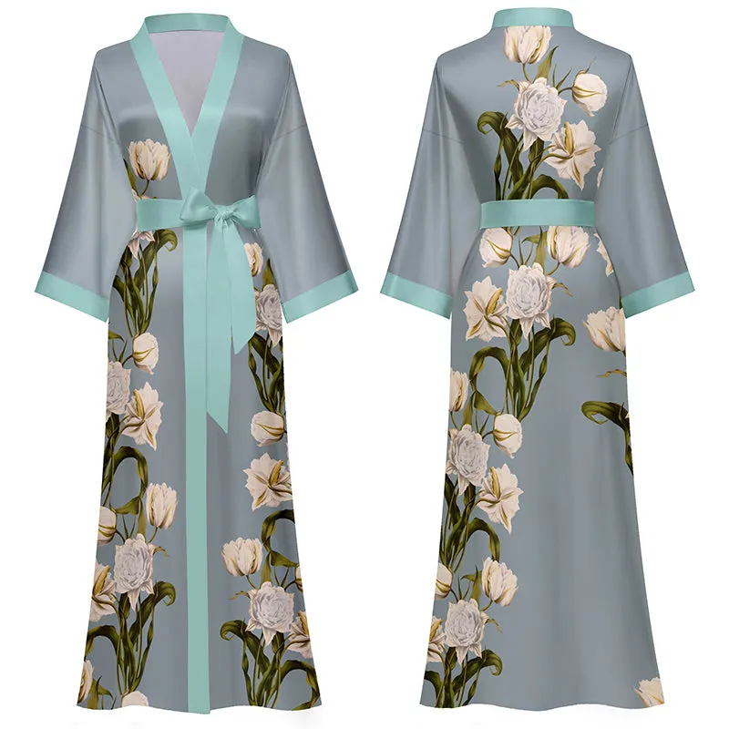 Women Printed Satin Silk Kimono Robe
