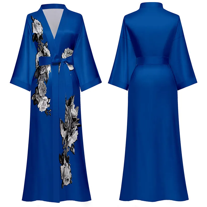 Women Printed Satin Silk Kimono Robe
