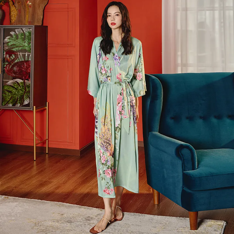 Women Printed Satin Silk Kimono Robe