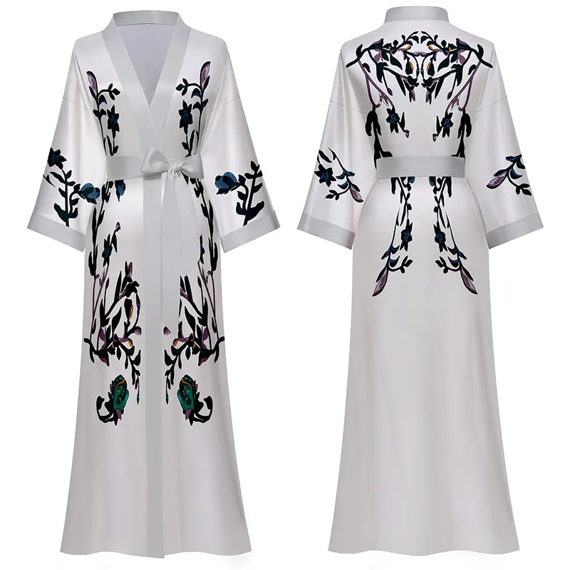 Women Printed Satin Silk Kimono Robe