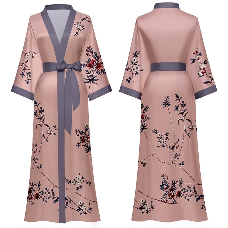 Women Printed Satin Silk Kimono Robe
