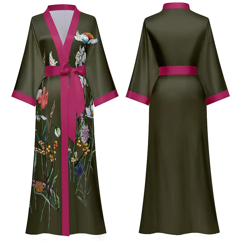 Women Printed Satin Silk Kimono Robe