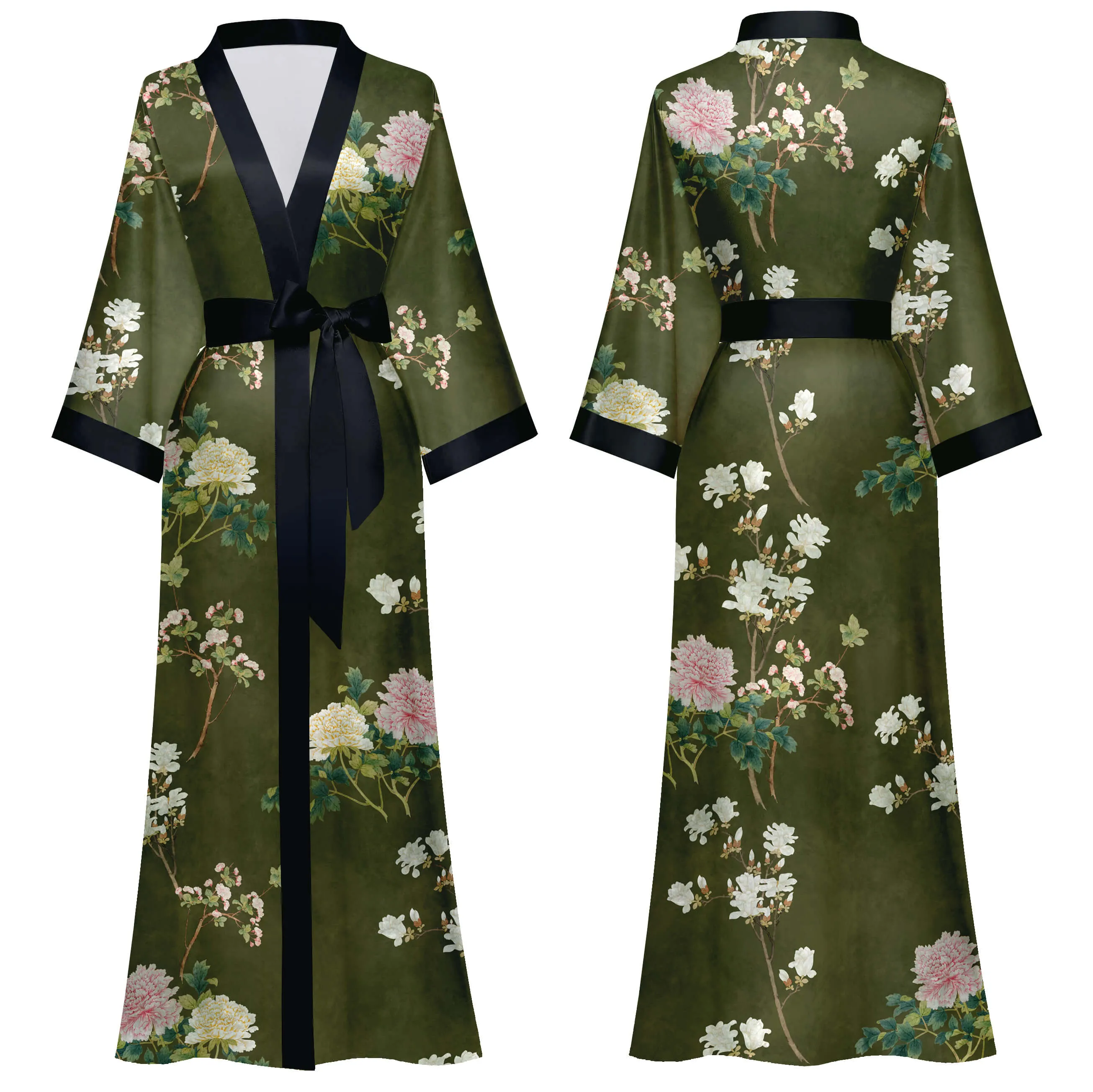 Women Printed Satin Silk Kimono Robe