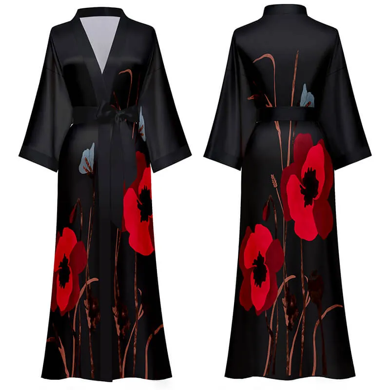 Women Printed Satin Silk Kimono Robe