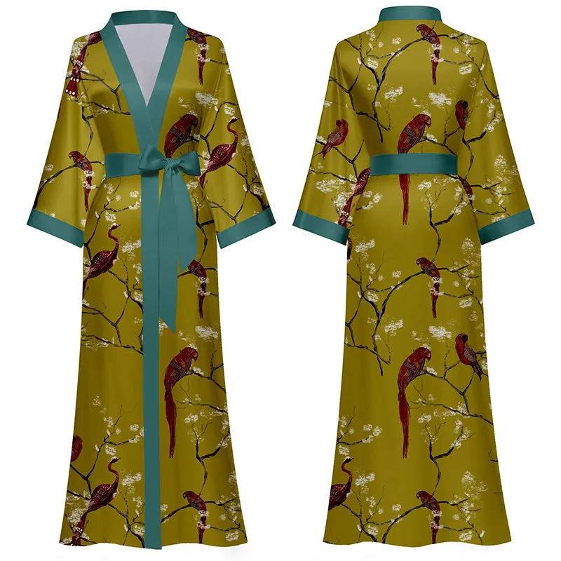 Women Printed Satin Silk Kimono Robe