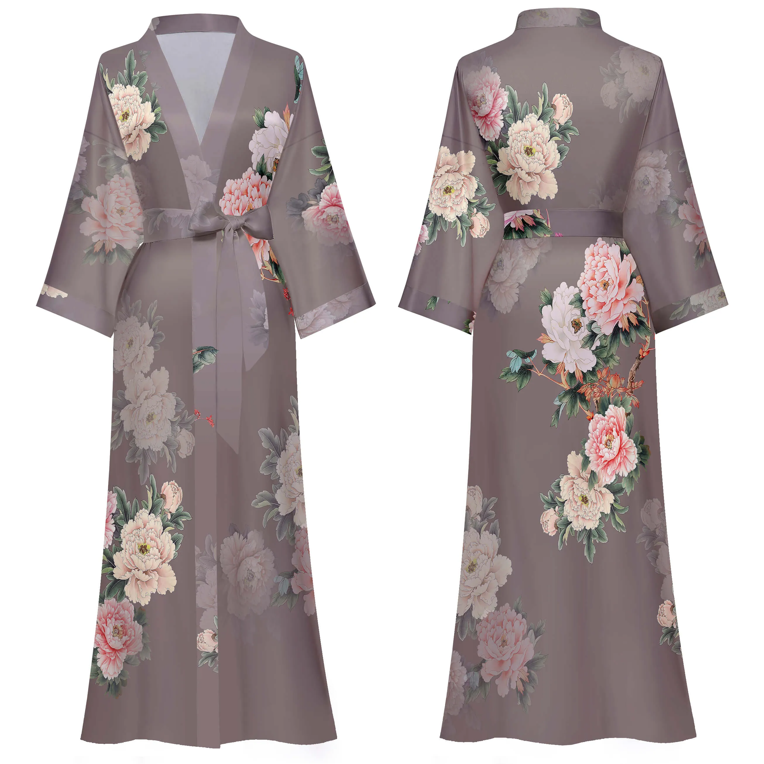 Women Printed Satin Silk Kimono Robe