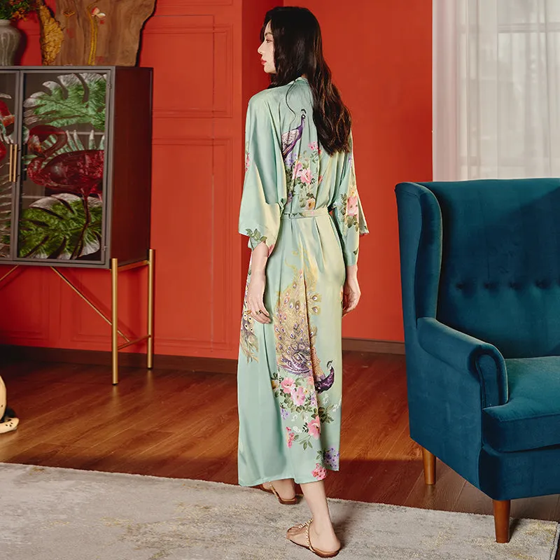 Women Printed Satin Silk Kimono Robe