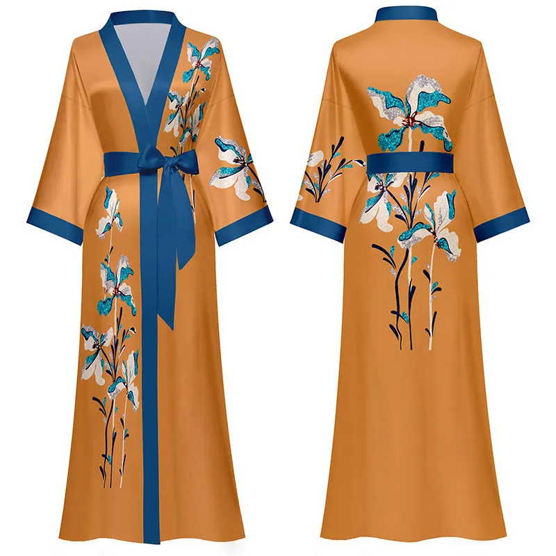 Women Printed Satin Silk Kimono Robe