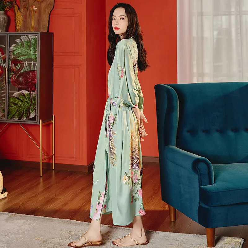 Women Printed Satin Silk Kimono Robe