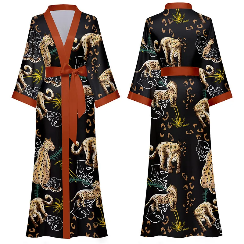 Women Printed Satin Silk Kimono Robe