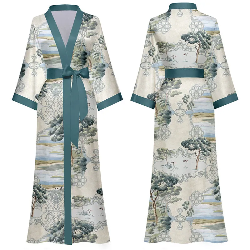 Women Printed Satin Silk Kimono Robe