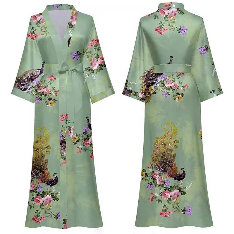 Women Printed Satin Silk Kimono Robe