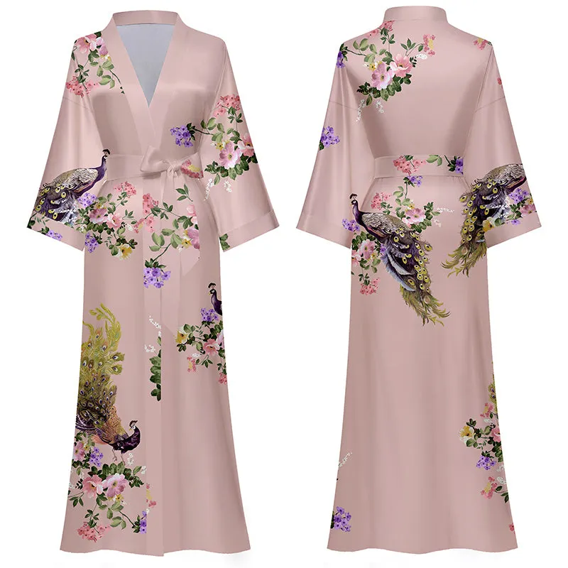 Women Printed Satin Silk Kimono Robe
