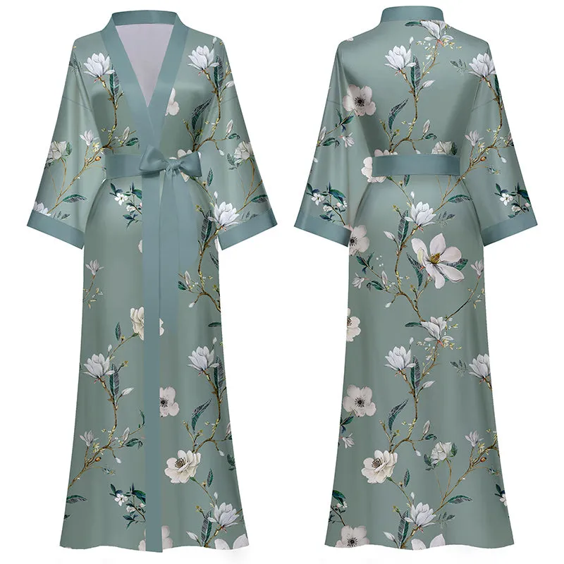 Women Printed Satin Silk Kimono Robe