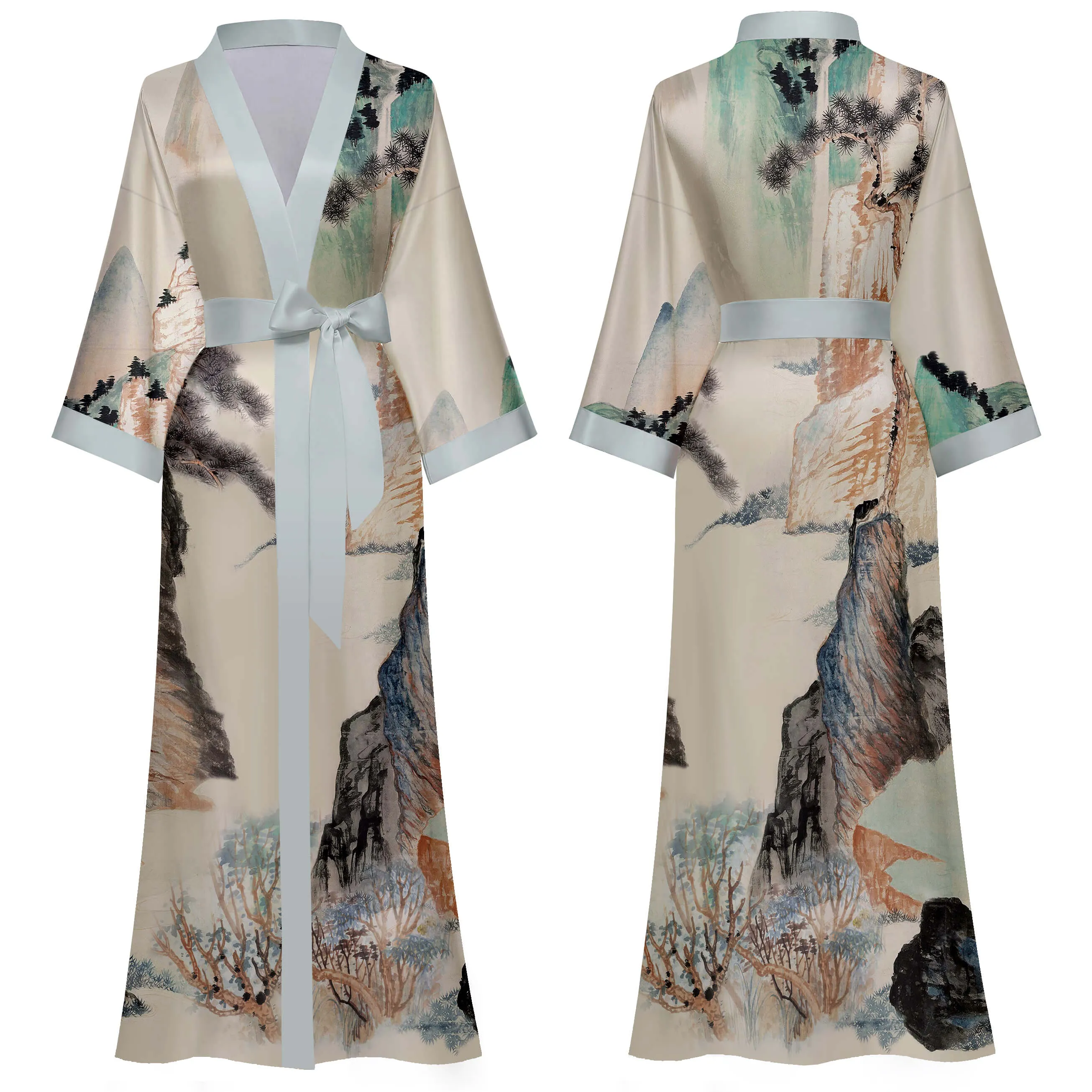 Women Printed Satin Silk Kimono Robe