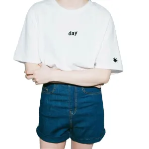 Women Tshirt Harajuku style Day and Night Embroidery Female T-shirt short sleeved Sun Moon Tops camiseta
