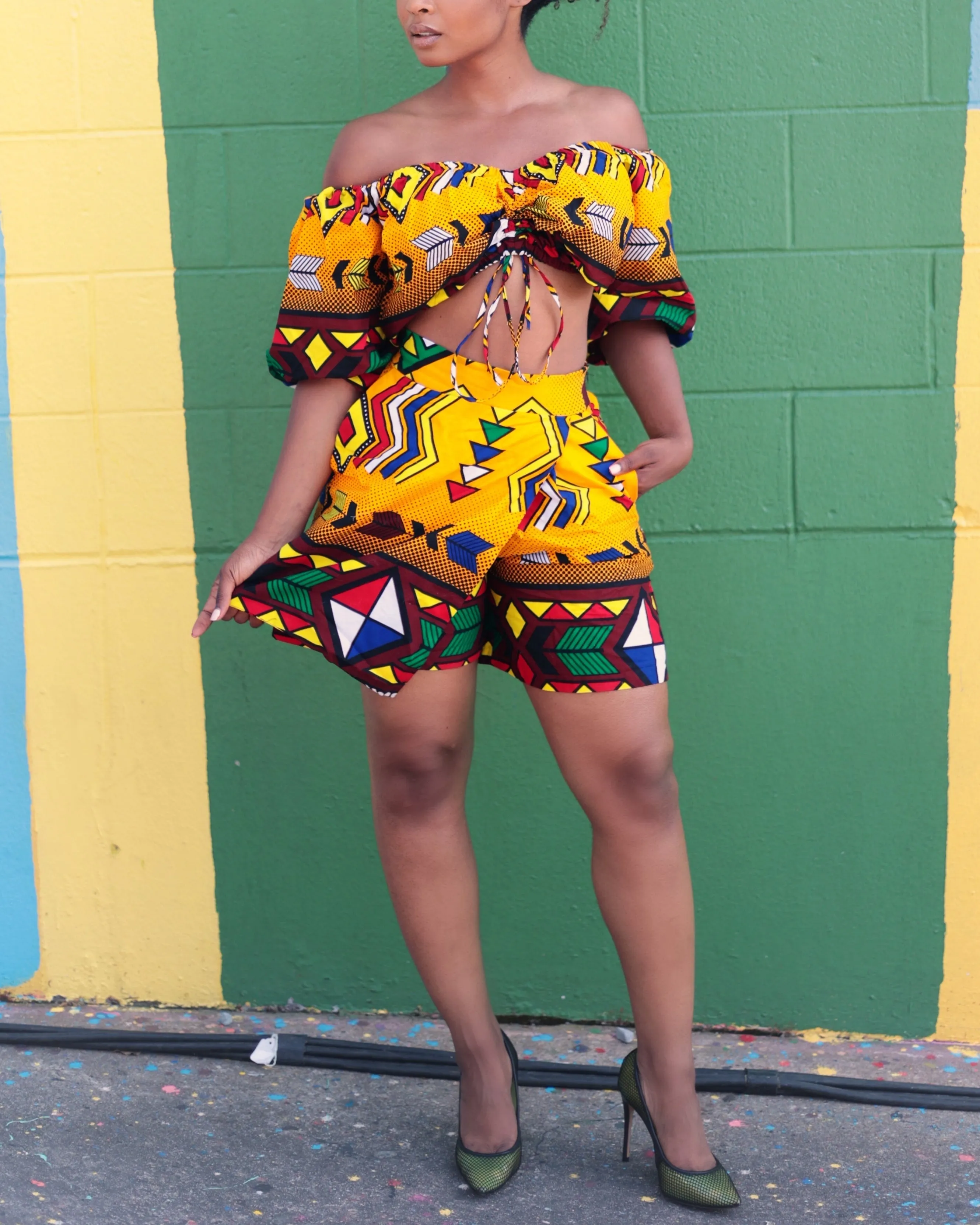 Women's Casual Print Crop Top and Shorts Two-Piece Set