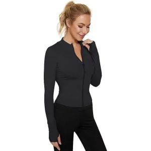 Womens Gym Tops Long Sleeve Sports T-Shirt Fitness Workout Yoga Crop Tops Ladies Running Tee Shirts Half Zip Breathable Activewear with Thumb Holes