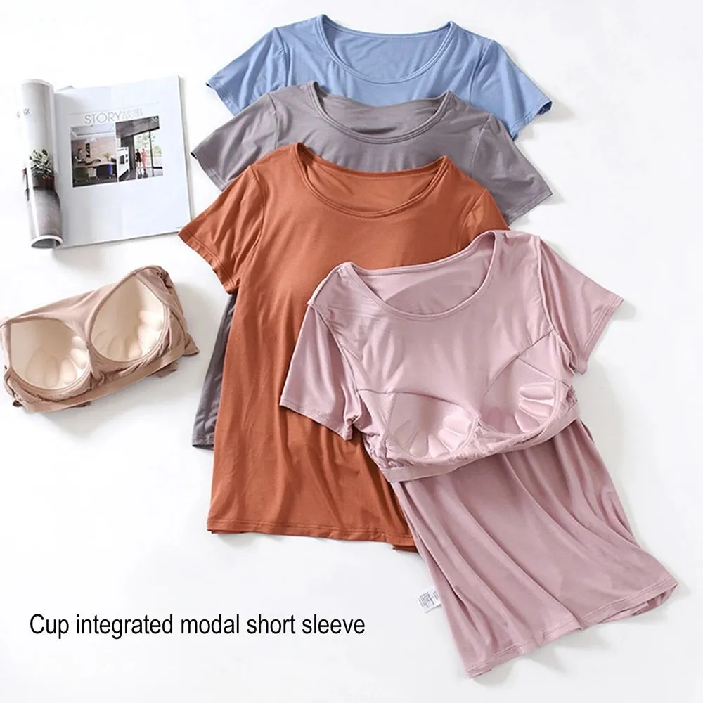 Women's Home Wear Solid Color Short Sleeve Round Neck Modal Temperament