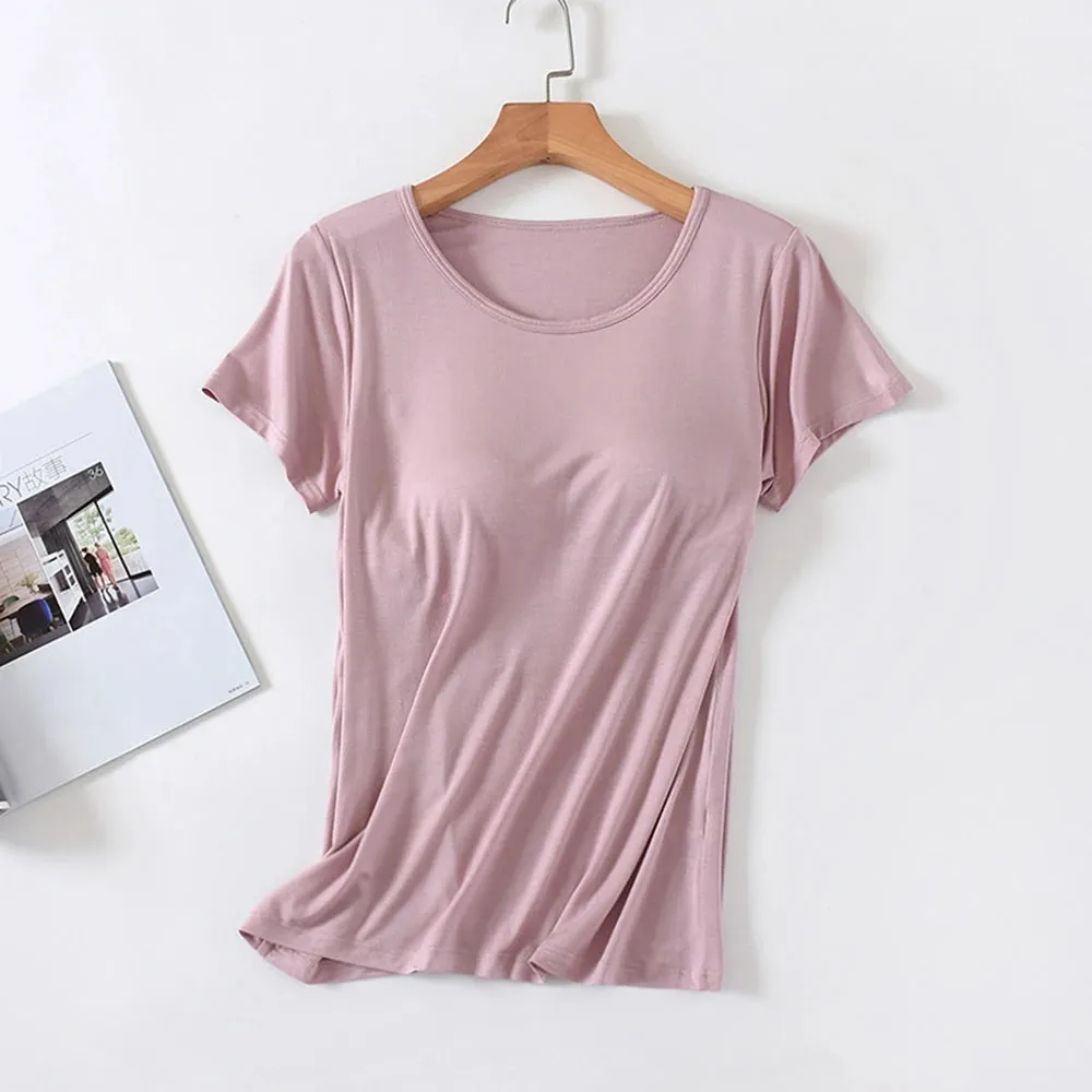 Women's Home Wear Solid Color Short Sleeve Round Neck Modal Temperament