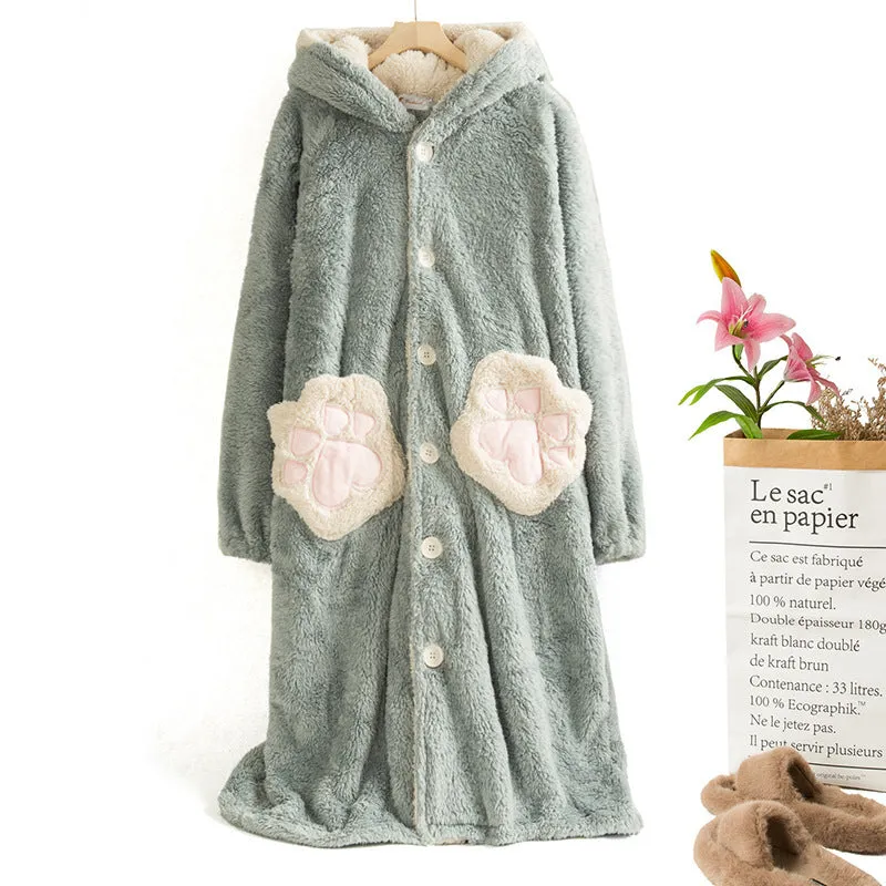 Women's Hooded Winter Cat Paw Cartoon Pyjamas
