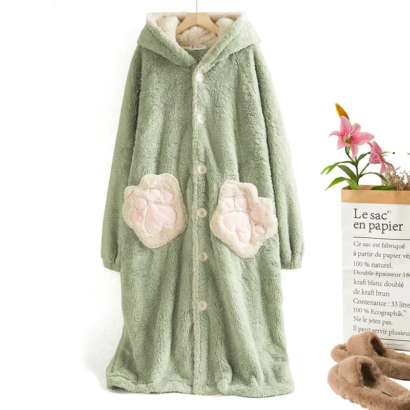 Women's Hooded Winter Cat Paw Cartoon Pyjamas