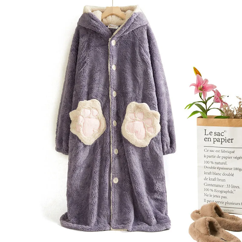 Women's Hooded Winter Cat Paw Cartoon Pyjamas