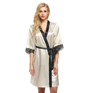 Women's Robe Knee Length Lingerie Sleepwear Short Satin Lace Nightwear Bridesmaid Robes XS-XL