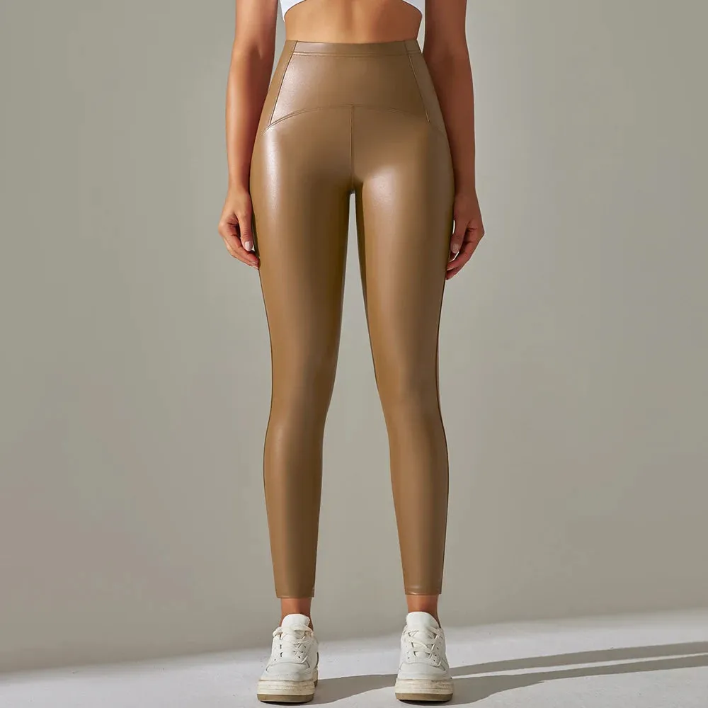 Women's Sexy PU Leather Yoga Leggings - High Waist Slim Pencil Pants