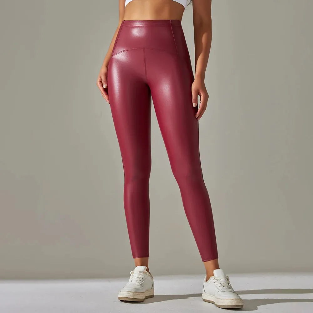 Women's Sexy PU Leather Yoga Leggings - High Waist Slim Pencil Pants