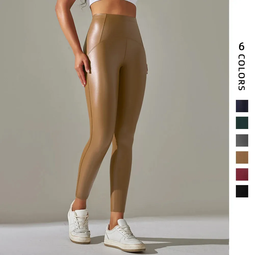 Women's Sexy PU Leather Yoga Leggings - High Waist Slim Pencil Pants