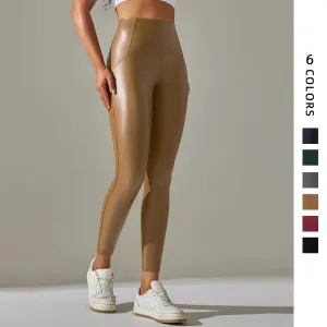 Women's Sexy PU Leather Yoga Leggings - High Waist Slim Pencil Pants