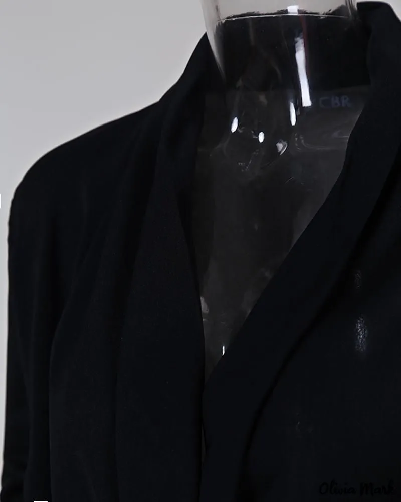 Xieyinshe - Solid Plunge Long Sleeve Ruched Blouse