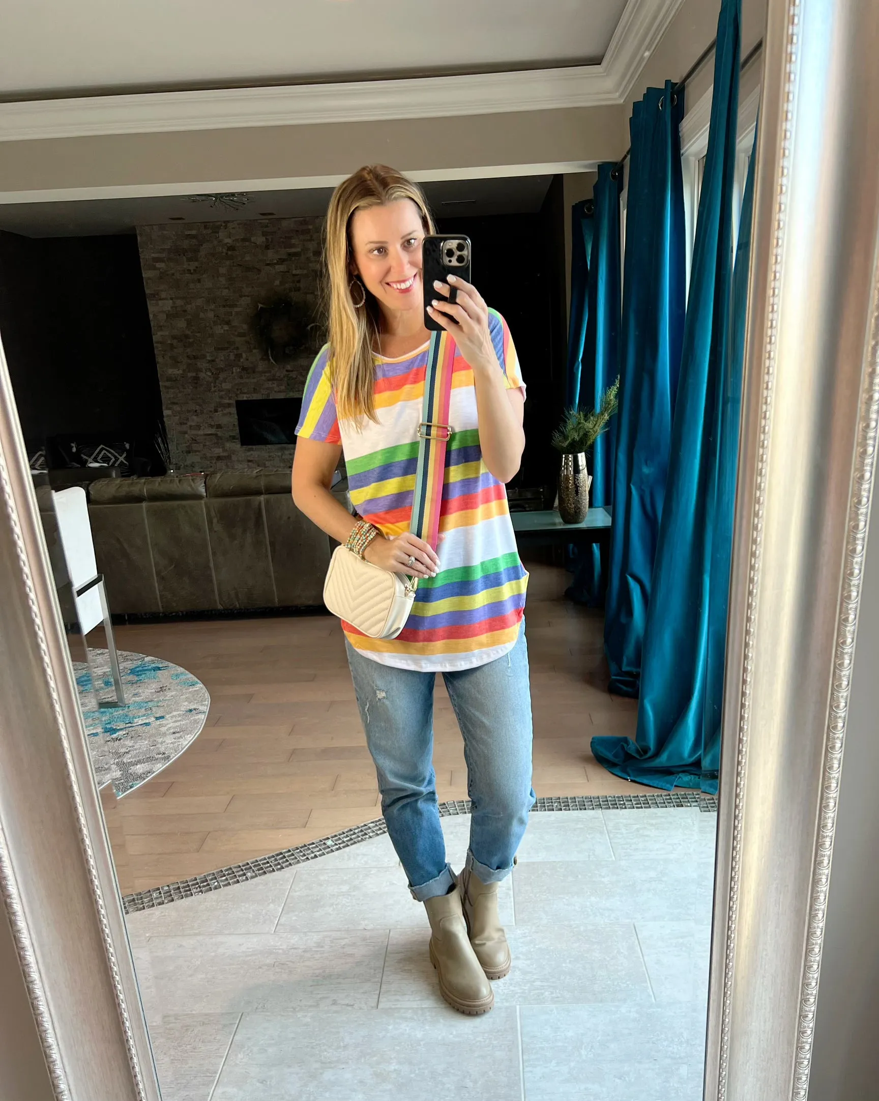 Yellow Multicolor Short Sleeve Stripe Top