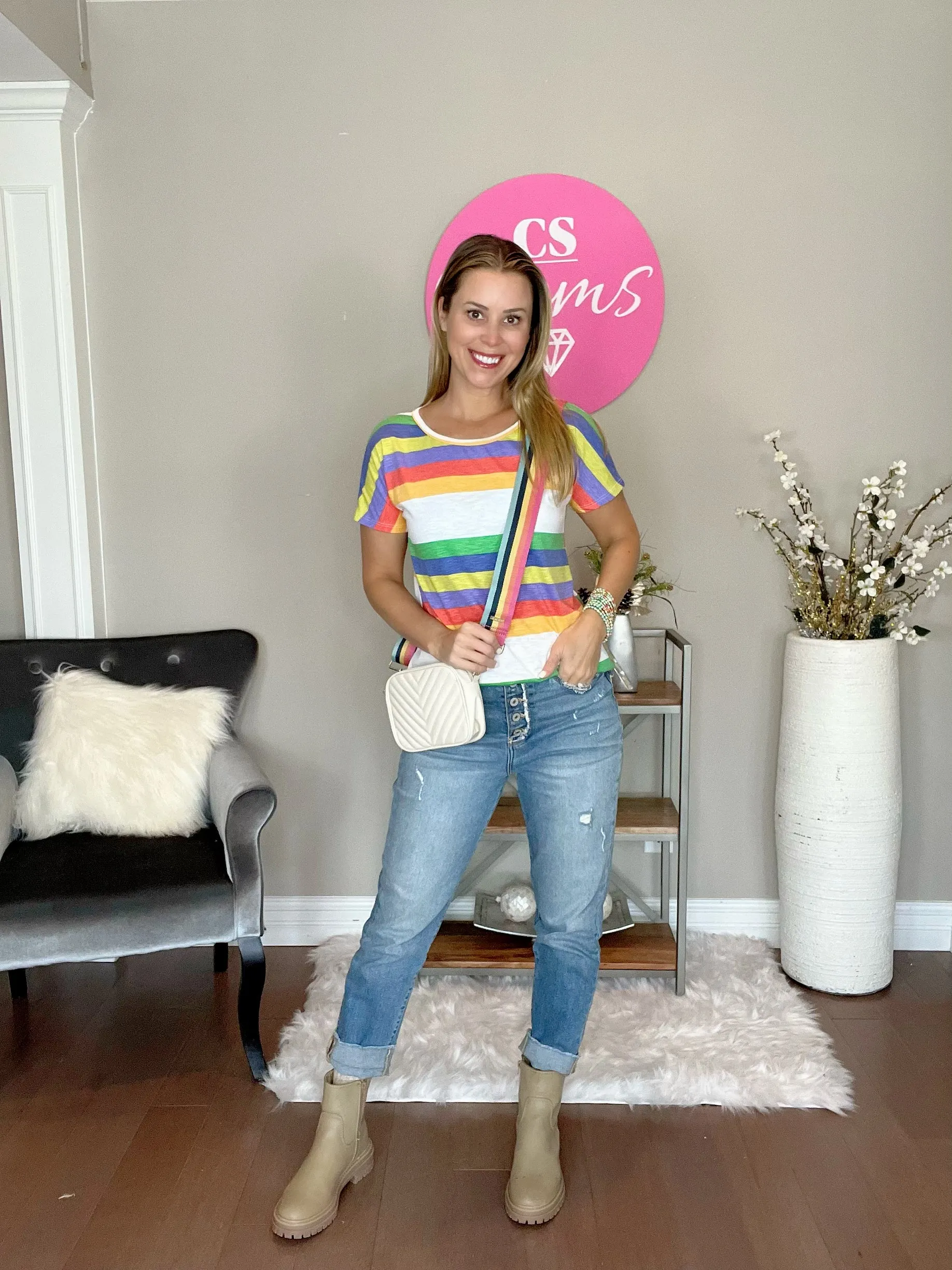 Yellow Multicolor Short Sleeve Stripe Top